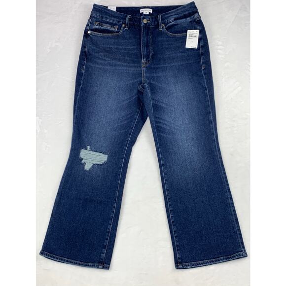 NWT Good American Jeans Good Legs Cropped Mini Boot Womens 15 Stretch Distressed - Picture 2 of 16